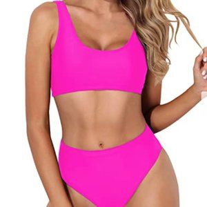 NWT Tempt Me Cheeky High Waisted Neon Pink Bikini - Small